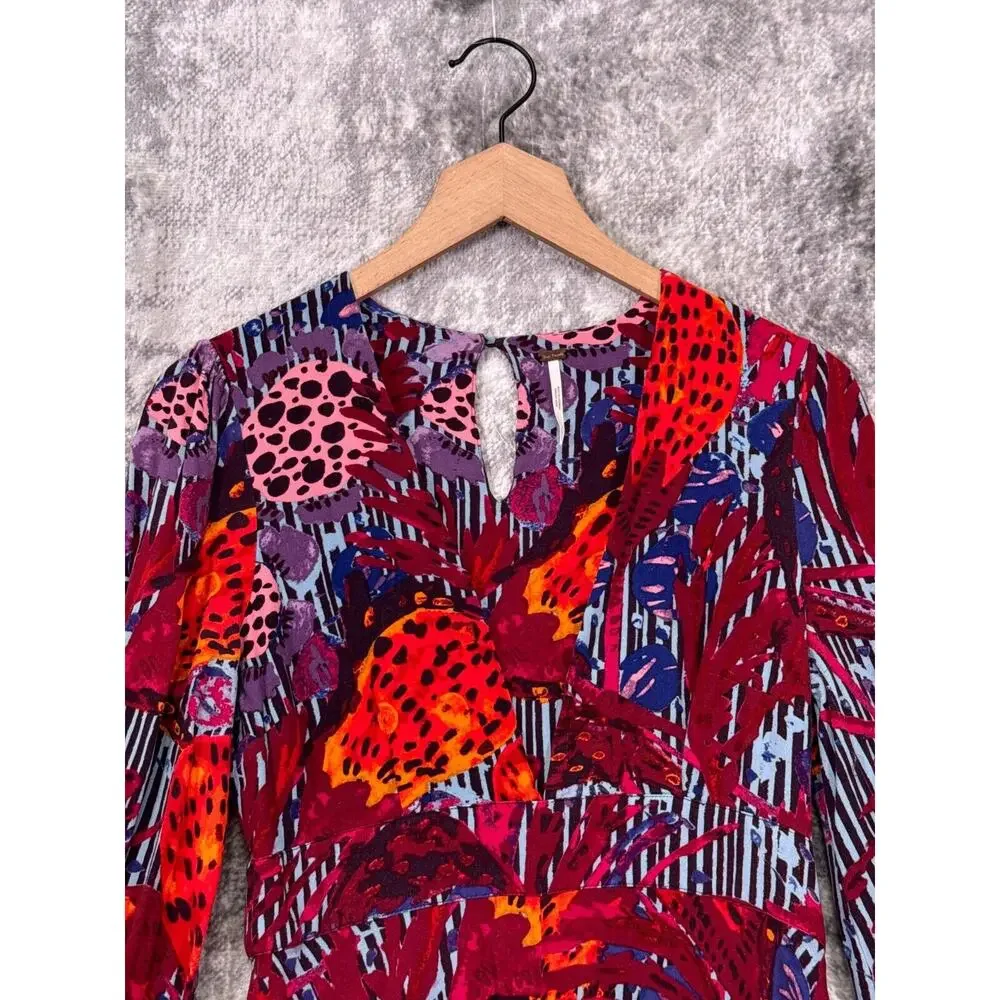 Free People Romper 2 Womens Audrey Floral Long Sleeve Deep V Keyhole Back